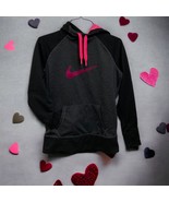 Nike Sweatshirt Hoodie Women Size L Black Gray Pink Swoosh &amp; Trim Flanne... - $29.92