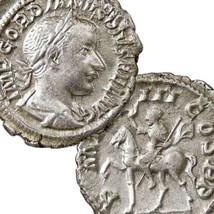 GORDIAN III Emperor on Horseback. XF. Ancient Roman Empire Silver Denarius Coin - £148.43 GBP