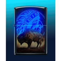 Zippo Lighter - Bison Design with Blacklight Process Black Matte  - 855920 - $35.29