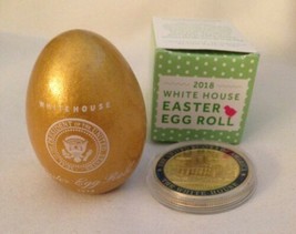 TRUMP GOLD 2018 EASTER EGG SIGNED + WHITE HOUSE CHALLENGE COIN EAGLE SEA... - £31.57 GBP