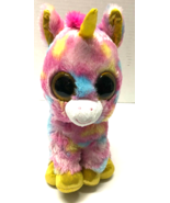 Ty 10&quot; FANTASIA Pink Unicorn Gold Glitter Eyes Beanie Boo Plush Figure - $188.16 MXN