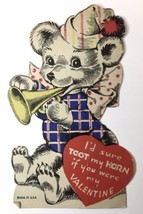 1940s Valentines Day Card Teddy Bear I&#39;d Sure Toot My Horn if You Were My ... - £8.75 GBP