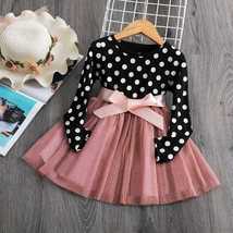 Girls Children Toddler Long Sleeve Polka Dot Tutu Party Dress_ - £12.02 GBP