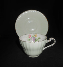 Paragon Teacup &amp; Saucer Pale Green Ribbed Floral Flowers 1960-1963 Engli... - £38.93 GBP