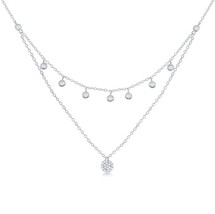 Sterling Silver Double Strand Bezel-set CZ with Micro Pave Disc Necklace - £48.68 GBP