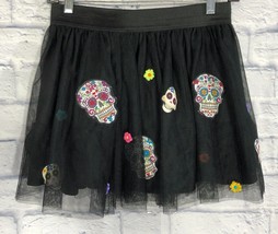 Knit Works Black LA Large Short Mesh Day Of The Dead Ladies Skirt Día de... - $21.02