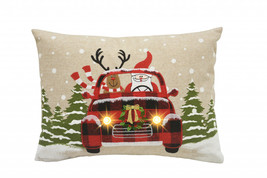 13&quot; X 18&quot; Beige and Red Christmas Holiday Van Polyester Pillow With Applique - £49.16 GBP