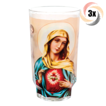 3x Cup Candle Our Lady Of Sacred Heart Mother Mary Design Glass Candle - £21.79 GBP