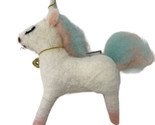 Silver Tree Christmas Ornament White Wooly Furry Rainbow Unicorn in Past... - $8.06