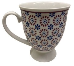 Bohemian Pedestal Coffee Mug Red White and Blue Porcelain Tea - £14.38 GBP