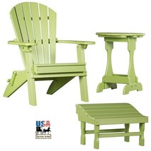 3pc 4 Season Adirondack Set - Lime Green Folding Chair Ottoman &amp; Candy Table Usa - £640.19 GBP