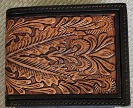 Western Mens Brown Leather Bi-fold Wallet Floral Tooled by Ranger Belt Co C1300B - £25.72 GBP