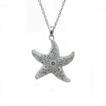 Adorable Icy Star Fish Cubic Zircon Pendant 925 Sterling silver Necklace 16&quot; - $127.40