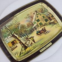 Vintage Currier &amp; Ives American Homestead Winter Metal Serving Tray 15x1... - $9.32