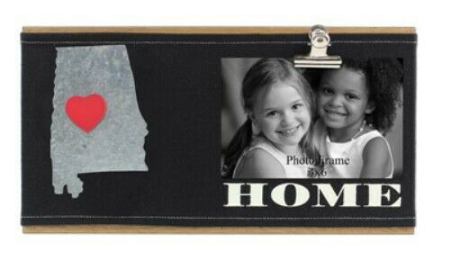 Heart of America Wood Alabama Home State Shape Picture Clip Photo Frame Black - $18.66