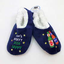 Snoozies Men&#39;s Slippers Don&#39;t Worry Beer Happy Medium 9/10 Navy Blue - £11.86 GBP