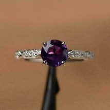 1.5CT Round Cut Amethyst Diamond Solitaire Engagement Ring 14K White Gold Finish - £121.69 GBP