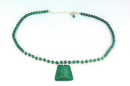 Malachite Pendant And 20 Inch Necklace Real Solid .925 Sterling Silver 37.6 G - $230.30