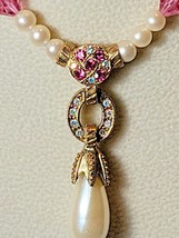 Victorian Art Nouveau Signed 1928 Yellow Gold Faux Pearl &amp; Crystals Vintage - $37.72