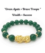 Green Agate Crystal Bracelet with Gold Brave Troops - 10mm- Gemstone Bra... - $390.00