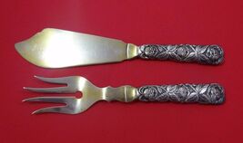European Silver Sterling Fish Serving Set 2pc Gold Washed w/Rose Hollow ... - $256.41