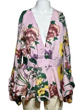 Jeuvre Blouse Women&quot;s L Large Pink Puff Sleeve Floral Party Casual Chic - RB - £15.91 GBP