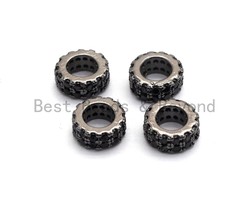 Micro Pave Black CZ Pave On Black Double Layers Big Large Hole Spacer Beads, - $2.00