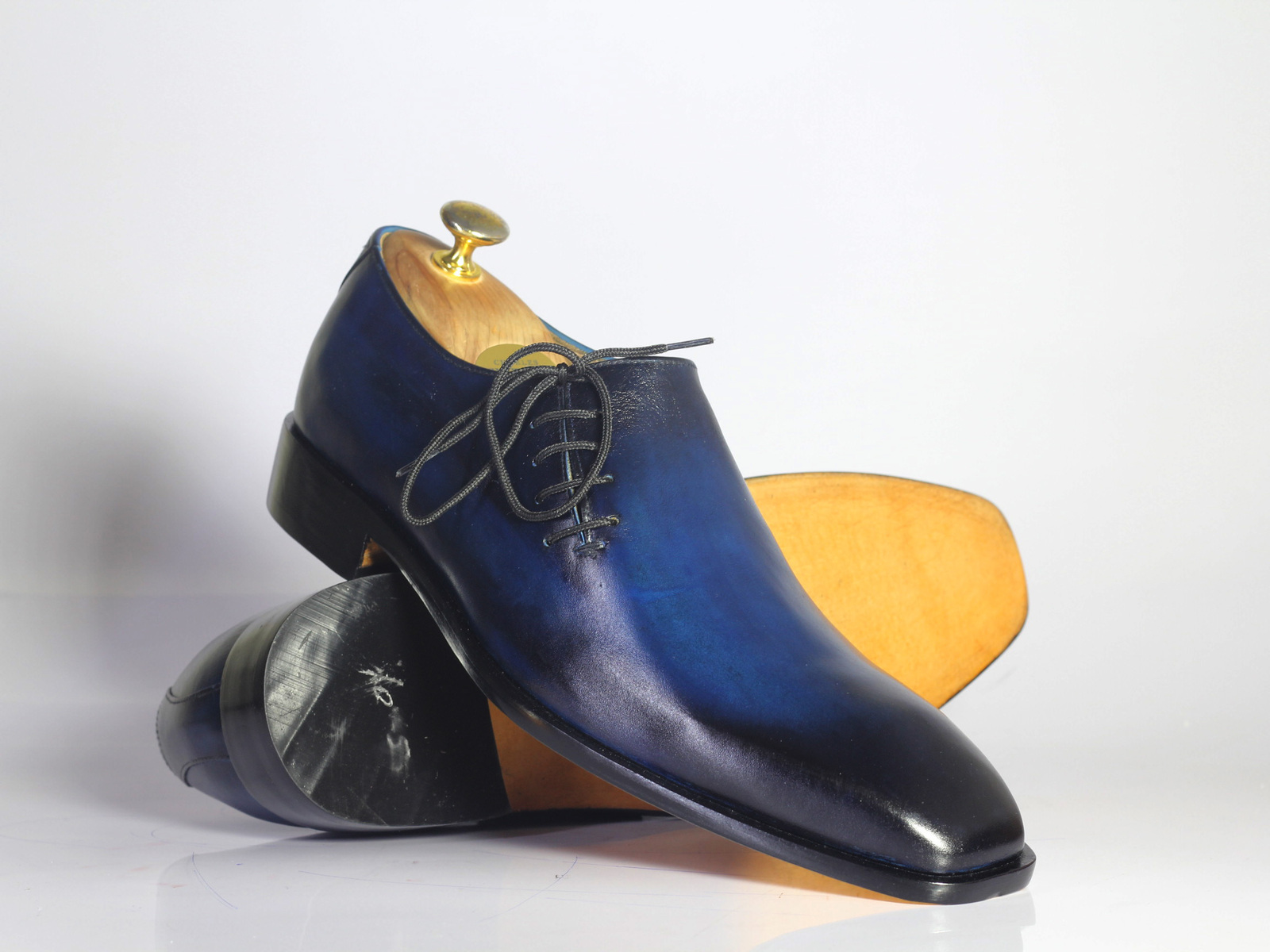 Handmade Men's Goodyear Welted Shoes, Men Formal Blue Tuxedo Shoes Oxfords Shoes