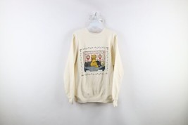 Vtg 90s Country Primitive Womens Large Flower Cat Kitten Sweatshirt Cream USA - £50.85 GBP