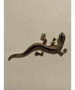 Lizard Brooch pin gold tone metal with Black Accents - $8.90