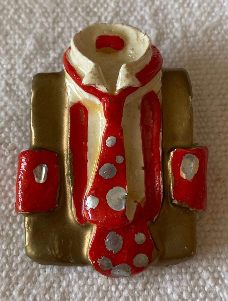 ⭕VTG, Art Deco, 70s/80s brooch, clay, ceramic, hand painted, shirt, suit... - $13.86