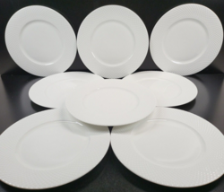 8 Mikasa Stanton Dinner Plates Set White Emboss Criss Cross Bone China Dish Lot - £87.52 GBP