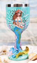 Ebros Turquoise Ocean Marine Coral Reef Mermaid With Pearl Wine Goblet - $22.99