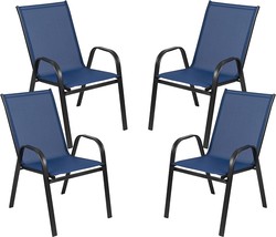 The Four-Piece Brazos Series Navy Outdoor Stack Chair Set From Flash Fur... - £162.86 GBP