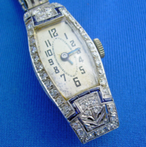 Earth mined Diamond Sapphire Deco Platinum Ladies Watch 1920s Vintage Case - £2,879.64 GBP
