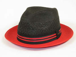 Men's Bruno Capelo Hollywood 2-Tone Straw Style Fedora Hat HW795 Black/Red image 4