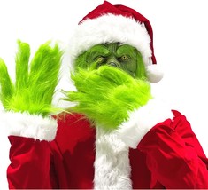 Men&#39;S Adult Green Santa Accessories Set Realistic Funny Latex Face Head Women&#39;S - £35.66 GBP