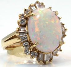 5.20Ct Oval Fire Opal &amp; Baguette Diamond Cocktail Ring 14k Yellow Gold Over - £87.33 GBP