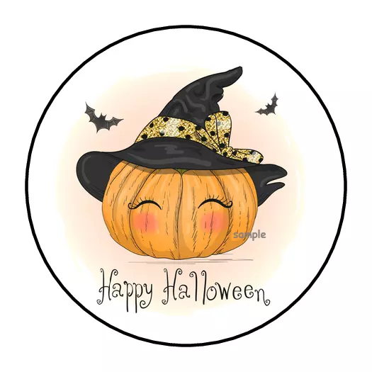 30 Stickers Happy Halloween Envelope Seals Labels Tags 1.5&quot; Round Cute Pumpkin - $11.99