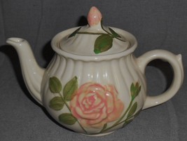 Shawnee EMBOSSED PINK ROSE DESIGN Four Cup TEAPOT w/LID #2 - £19.46 GBP
