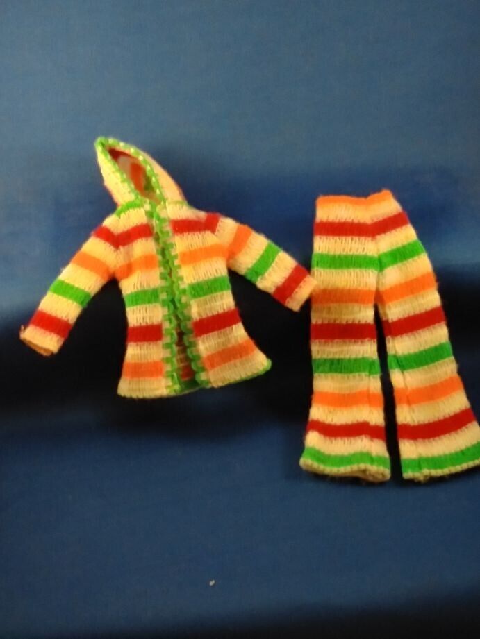 Primary image for BARBIE Vintage 1970's Clothing - Multi-color Strip Hooded Top and pants