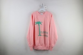 Vintage 80s Streetwear Womens XL Spell Out Florida Palm Tree Sweatshirt Pink USA - £35.57 GBP