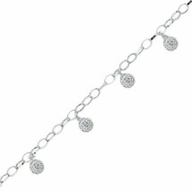 925 Sterling Silver Rhodium Multi Crystal Ball Dangle Rolo Bracelet 7.5&quot; - £76.72 GBP