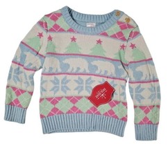 Infant &amp; Toddler Girls Blue Pink &amp; Green Christmas Knit Holiday Sweater ... - £11.67 GBP