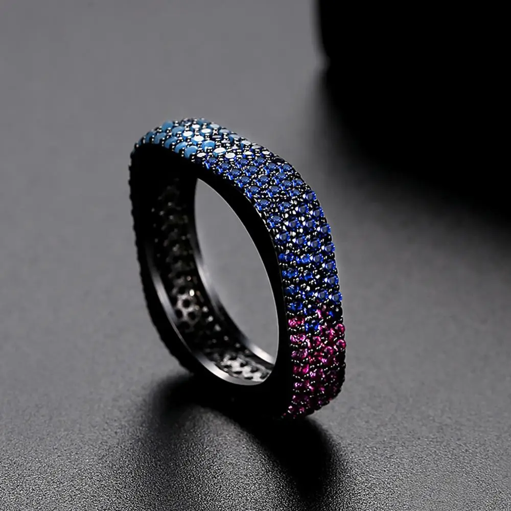 Punk 4 Color Design Rhinestone Stackable Ring For Men Woemns Fashion Blue Purple - £19.44 GBP