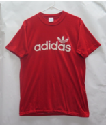 VTG 70s 80s ADIDAS TREFOIL SPELLOUT LOGO 2 SIDED RED 50/50 USA MADE T Sh... - £131.60 GBP