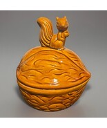 VINTAGE CERAMIC LIDDED NUT CANDY DISH WALNUT SHAPED WITH SQUIRREL ON TOP - $17.82