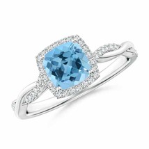 ANGARA Twisted Shank Cushion Swiss Blue Topaz Halo Engagement Ring - £793.18 GBP