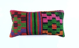 Handmade Turkish Kilim Pillow Cover 12x24 Ethnic Boho Sofa Lumbar Cushion E999 - £11.70 GBP