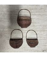 Vtg Set of 3 Wicker Wall Baskets Flat Back Brown Boho Home Decor 15&quot; 13&quot;... - $59.39